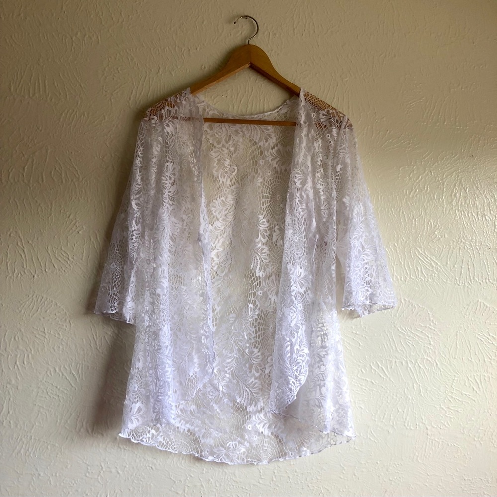 Shirley of Hollywood White Lace Cardigan